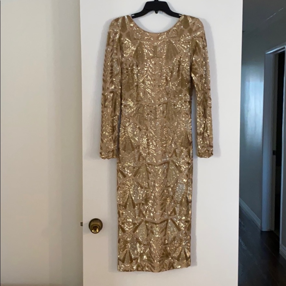 Dress the Population Gold Sequin Long Sleeve Midi Dress